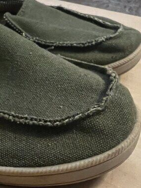 Army-green canvas loafers